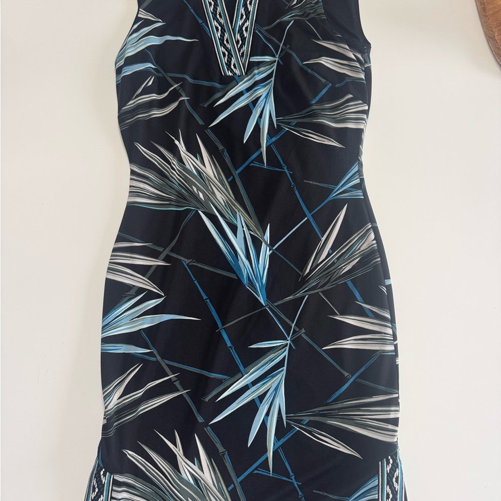 White House Black Market Black and Blue Patterned Top